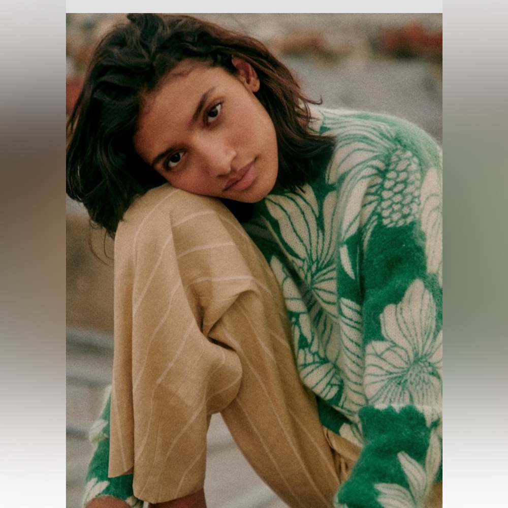 Sézane Julieta Sweater - Green and Cream Floral Print